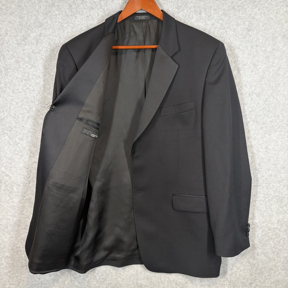 Jones New York Black Wool Tuxedo Blazer Jacket Satin Lapel Men's 42R